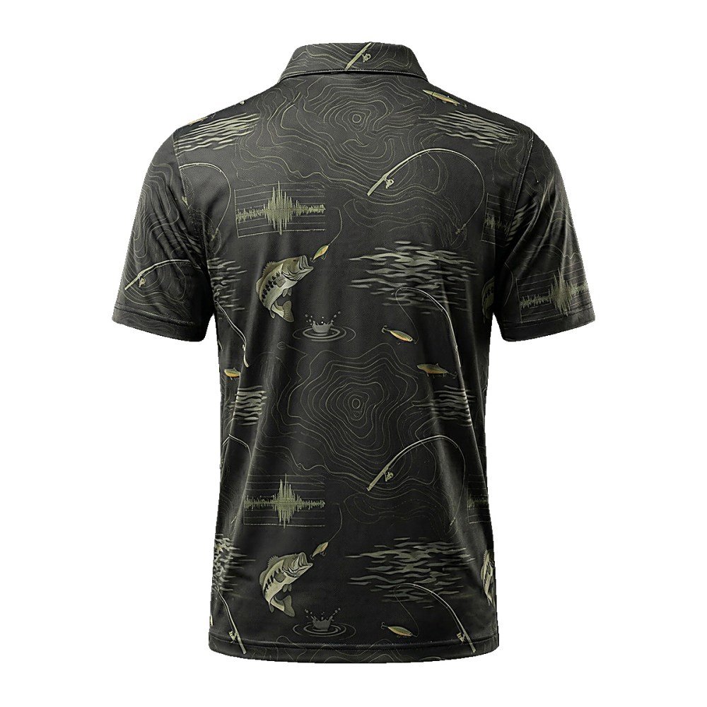 Topo Map Bass Fishing Polo Shirt - Image 2