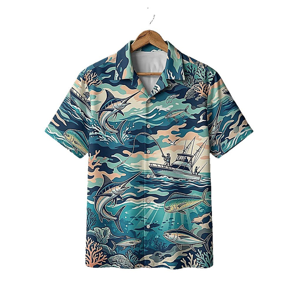 Hooked On Freedom Bass Fishing Camo Hawaiian Shirt