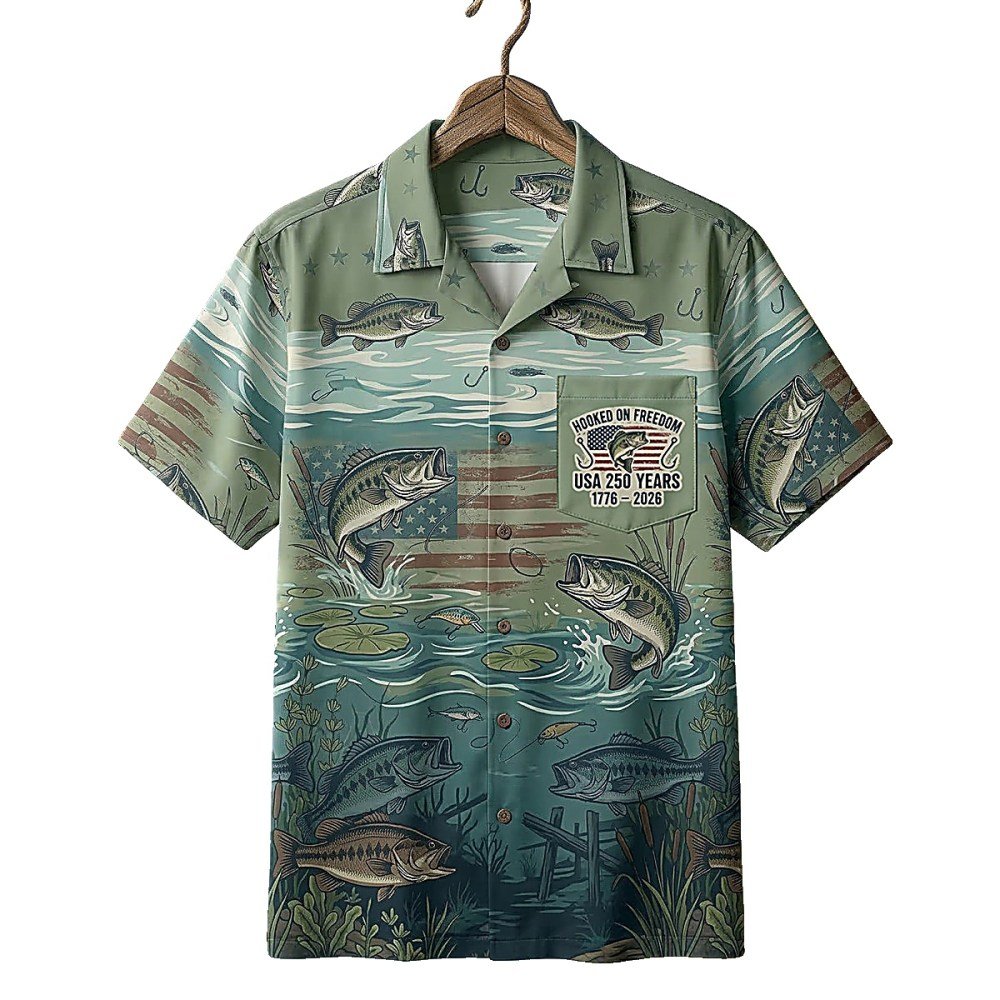 Patriotic Bass Fishing Hawaiian Shirt