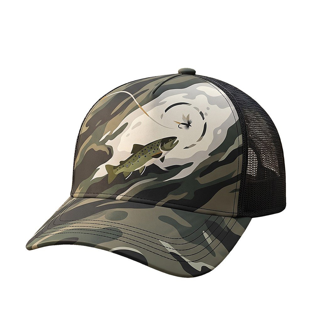 Fly Fishing Trout Camo Outdoor Mesh Cap