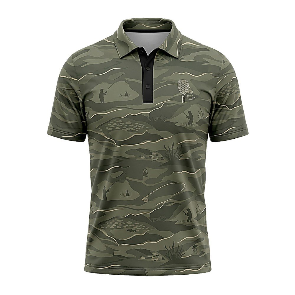 Angler Silhouette Camo Fly Fishing Polo Shirt
