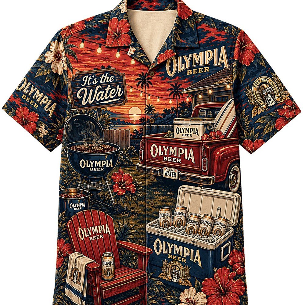 Olympia Beer Backyard BBQ Hawaiian Shirt - Image 2