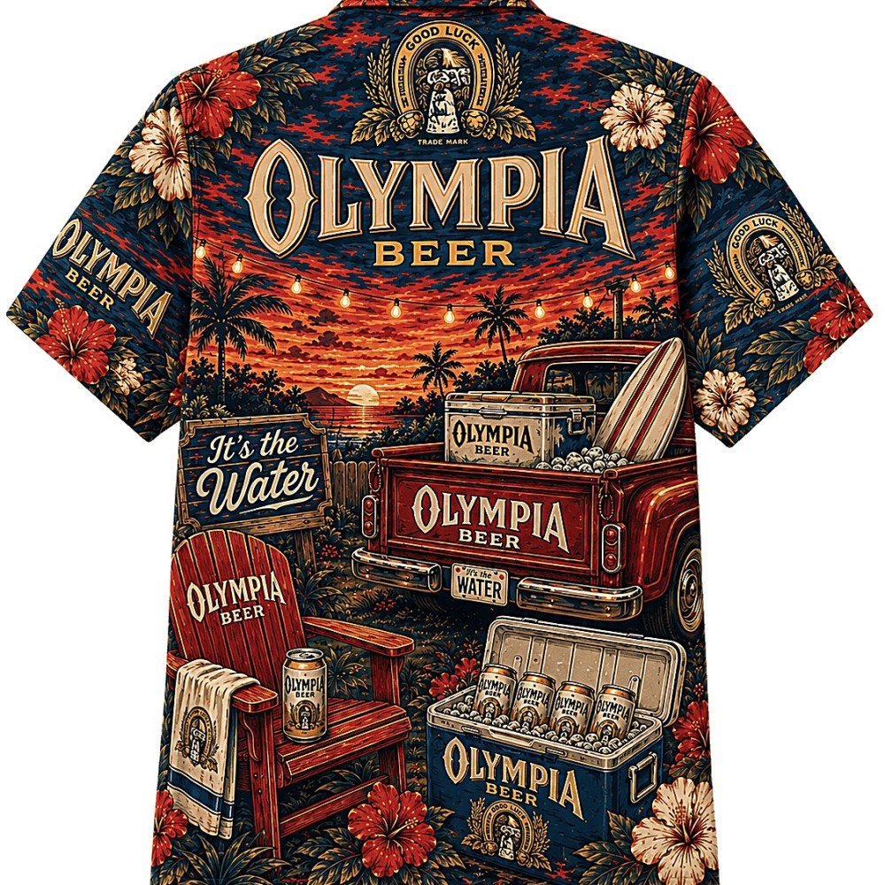 Olympia Beer Backyard BBQ Hawaiian Shirt