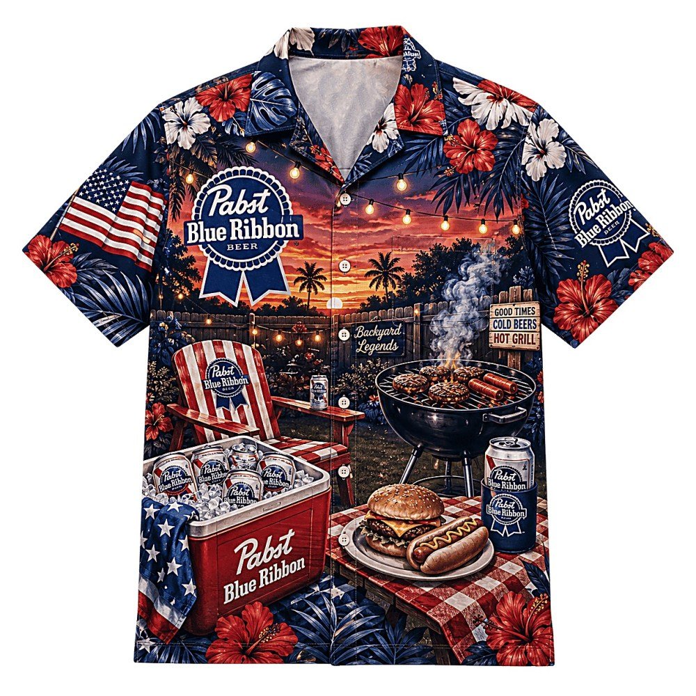Pabst Blue Ribbon Backyard BBQ Hawaiian Shirt