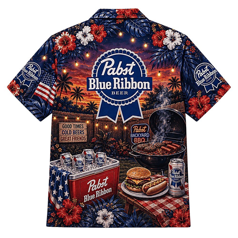 Pabst Blue Ribbon Backyard BBQ Hawaiian Shirt - Image 2