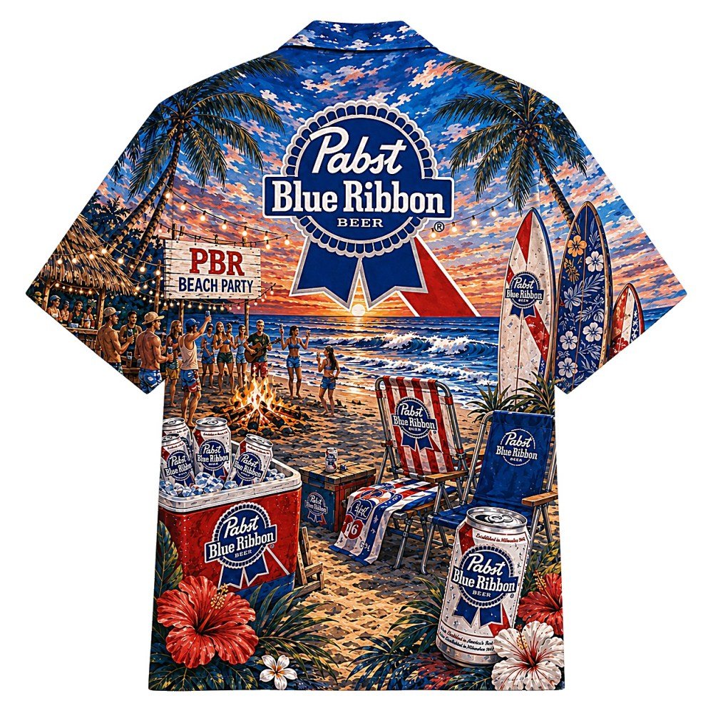Pabst Blue Ribbon Beach Party Hawaiian Shirt