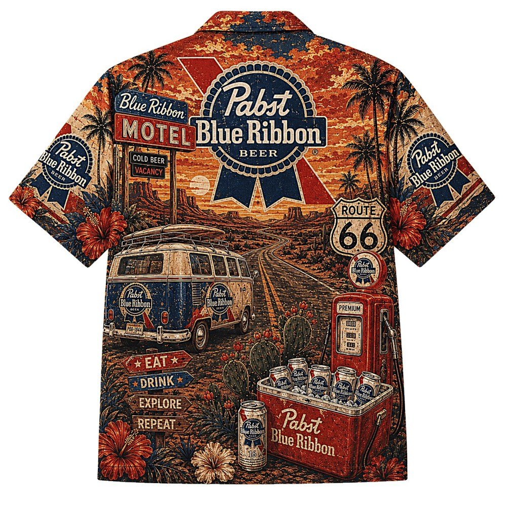 Pabst Blue Ribbon Route 66 Hawaiian Shirt