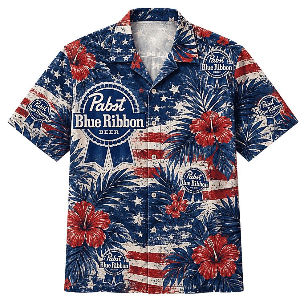Pabst Blue Ribbon USA Tropical Hawaiian Shirt - Image 2