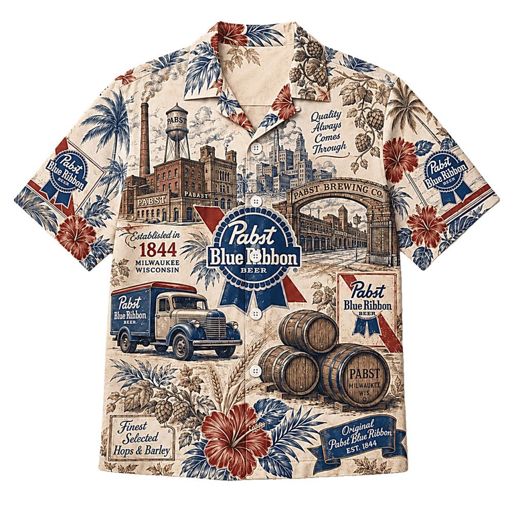 Pabst Blue Ribbon Vintage Brewery Hawaiian Shirt - Image 2