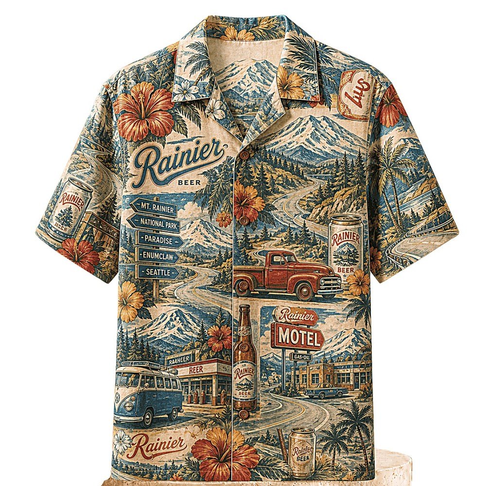 Rainier Beer Americana Road Trip Hawaiian Shirt