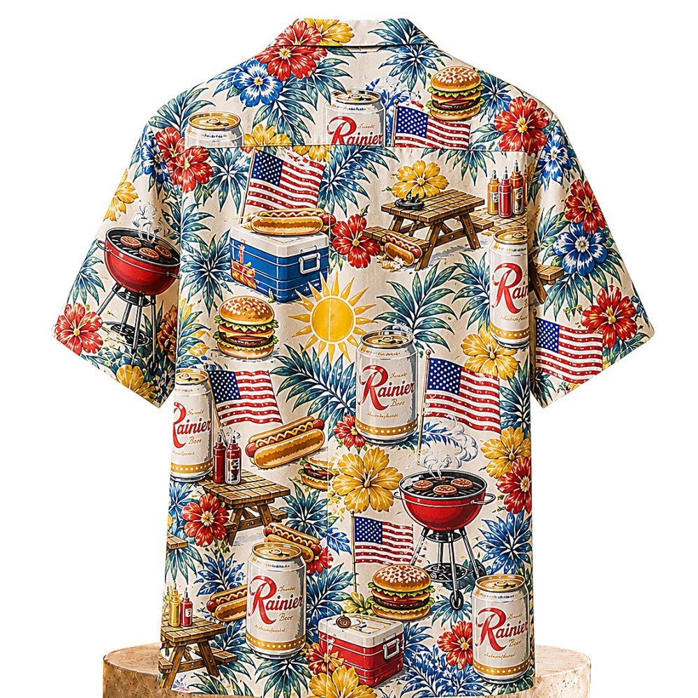 Rainier Beer Backyard BBQ Party Hawaiian Shirt