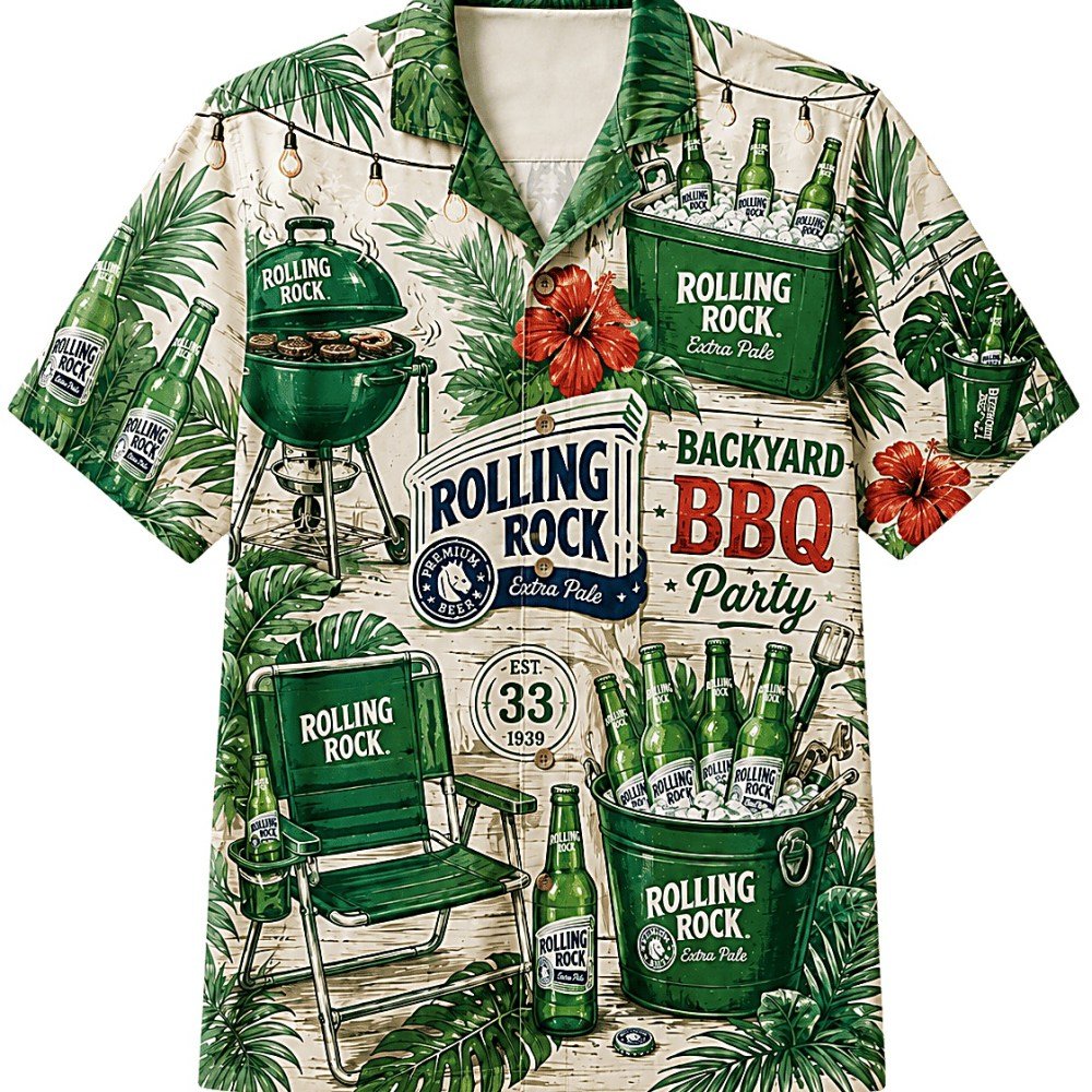 Rolling Rock Backyard BBQ Hawaiian Shirt - Image 2