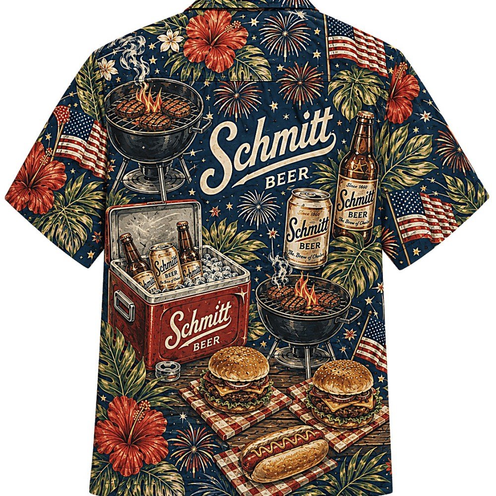 Schmitt Beer Backyard BBQ Hawaiian Shirt - Image 2