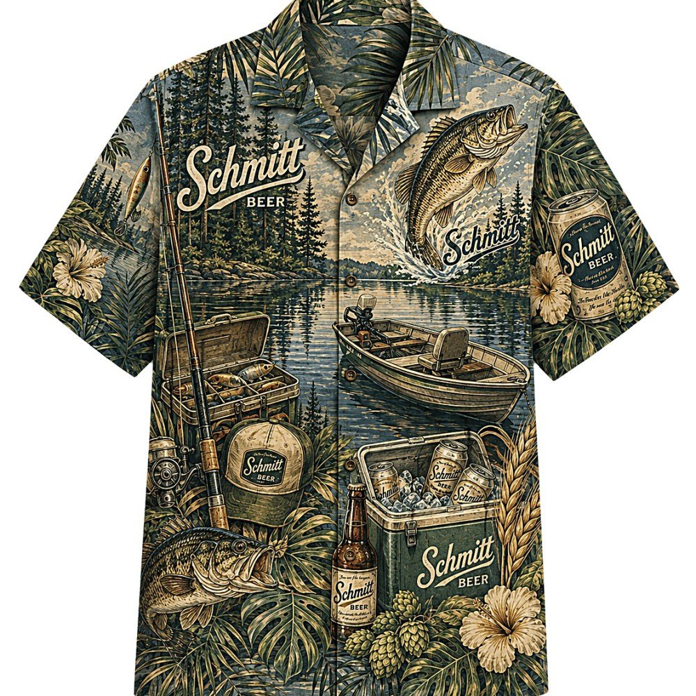 Schmitt Beer Fishing Adventure Hawaiian Shirt