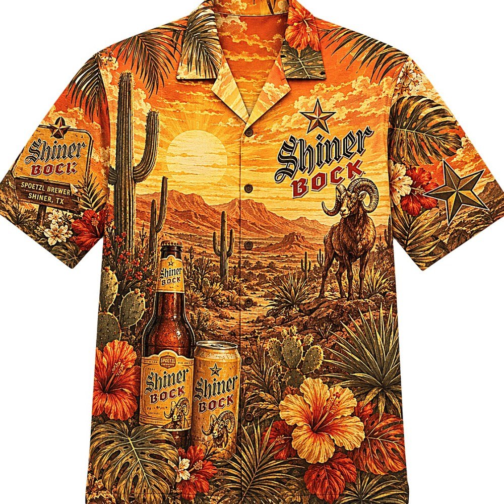 Shiner Bock Texas Desert Sunset Hawaiian Shirt