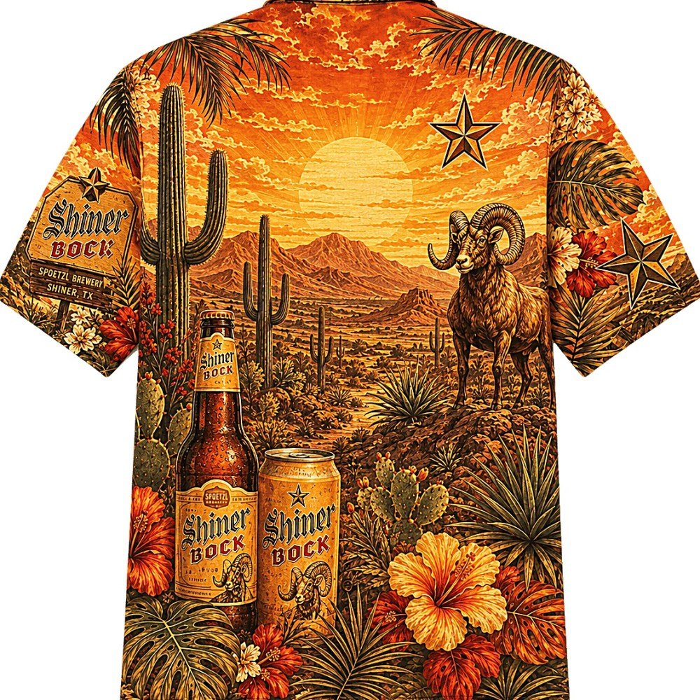 Shiner Bock Texas Desert Sunset Hawaiian Shirt - Image 2